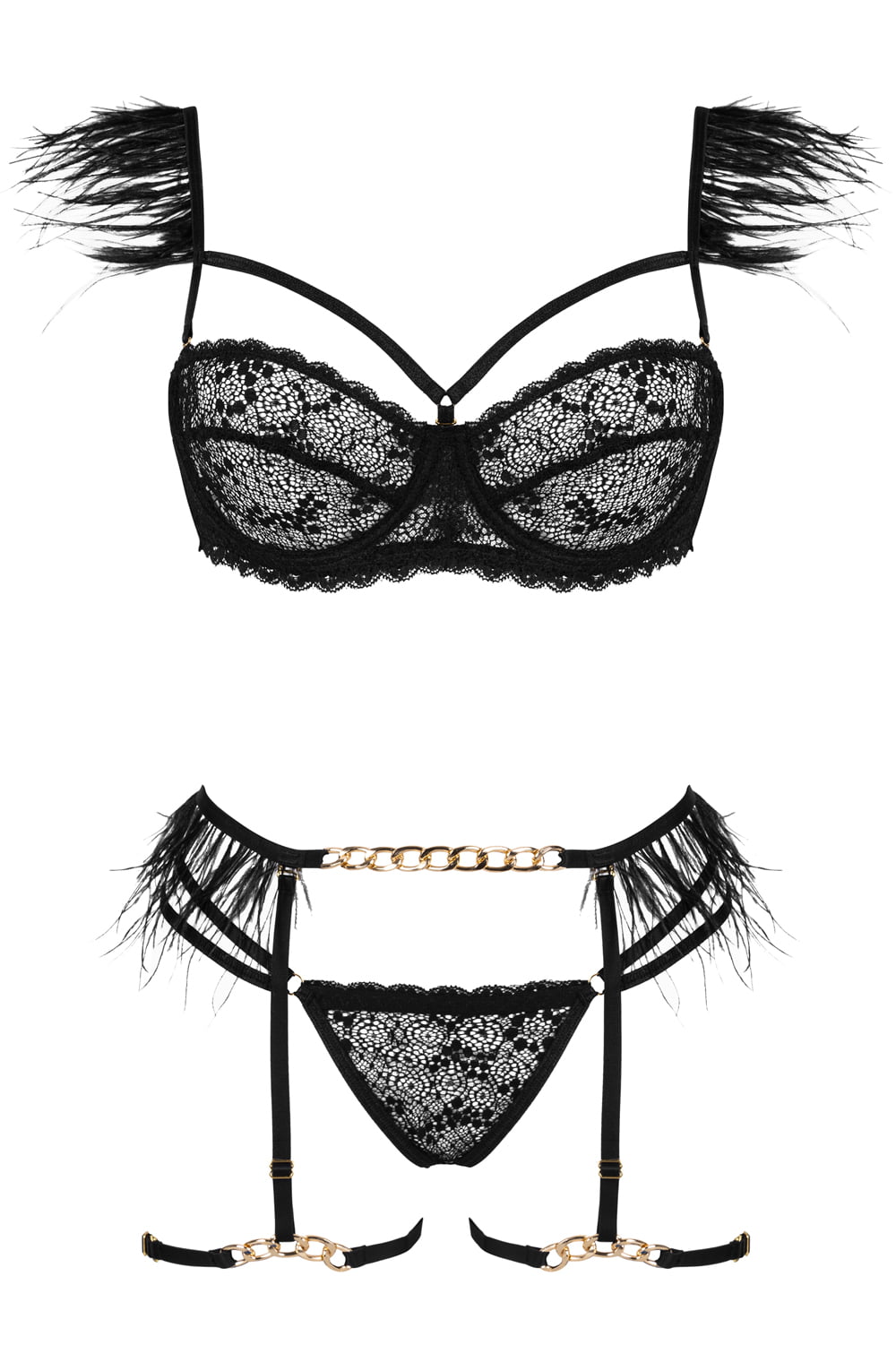 Lingerie Set Crystal 3-Piece in Black - Ruby Vixen