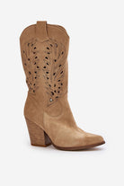 Boots Macado Suede Beige, Mid Calf Boots, Ruby Vixen