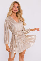 Crystal Short Mini Dress in Metallic Beige, Dress, Ruby Vixen