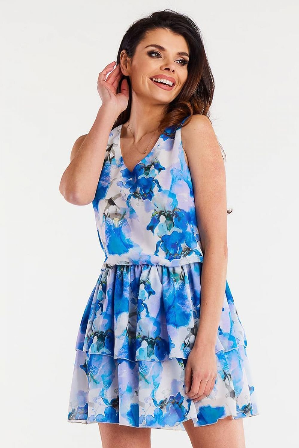 Eversun Chiffon Short Day Dress in Floral Blue, Dress, Ruby Vixen