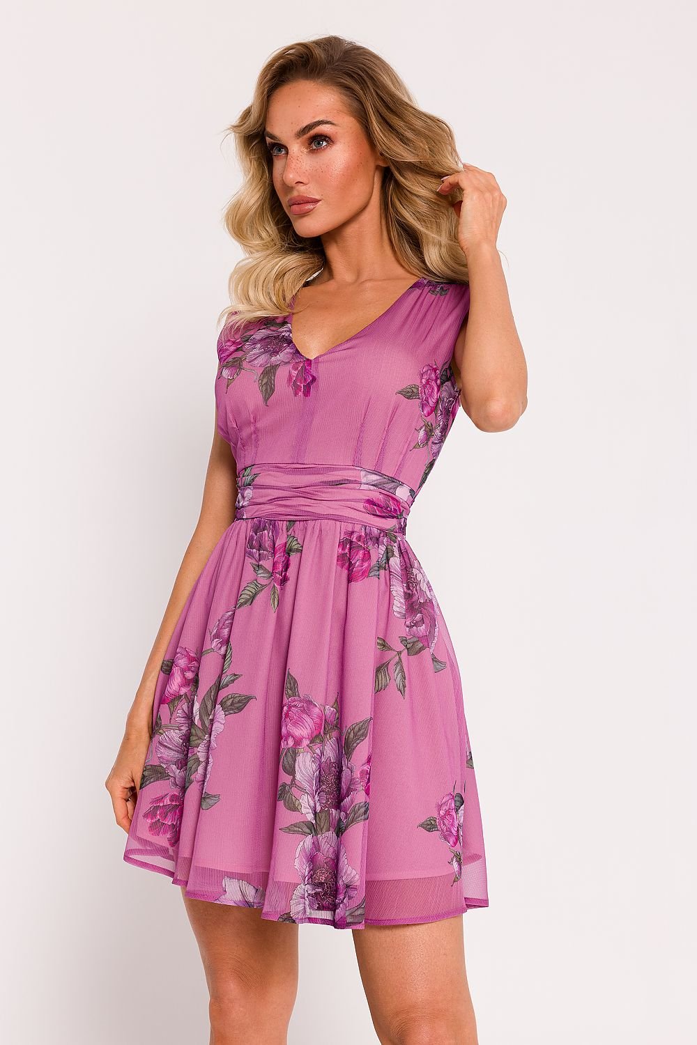 Kirra Day Dress in Chiffon Pink Print, Dress, Ruby Vixen