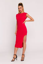 Leg Cutout Tube Dress Red, Midi Dress, Ruby Vixen