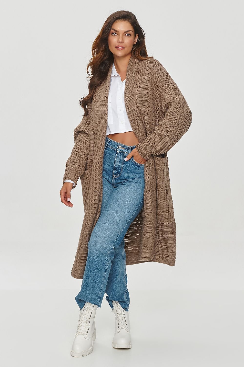 Long Cardigan Chunky Knit Beige, Long Cardigan, Ruby Vixen