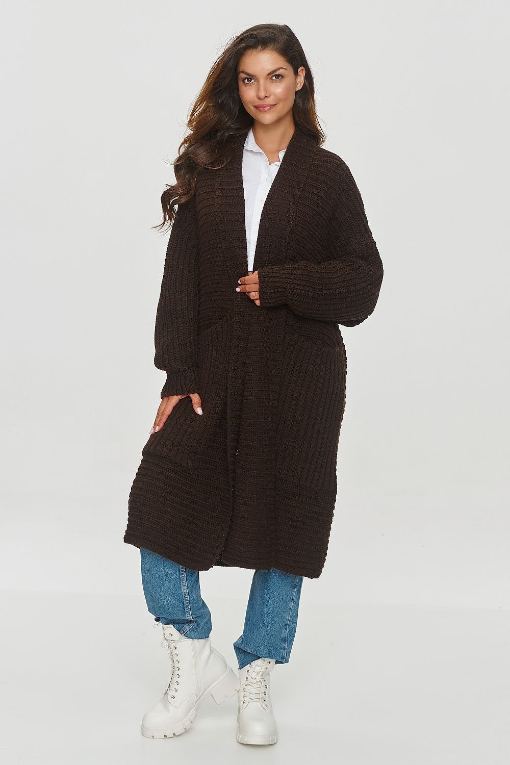 Long Cardigan Chunky Knit Dark Chocolate, Long Cardigan, Ruby Vixen