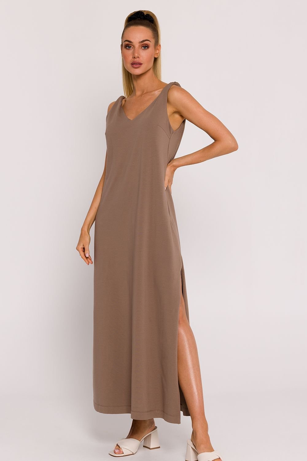 Maxi Dress Deep V - Neck Brown, Maxi Dress, Ruby Vixen