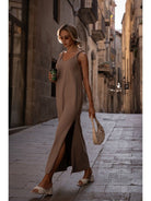 Maxi Dress Deep V - Neck Brown, Maxi Dress, Ruby Vixen