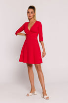 Mini Dress V - Neck Flare Red, , Ruby Vixen