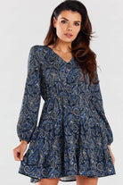 Nelsia Day Dress In Navy Blue Pattern, Dress, Ruby Vixen