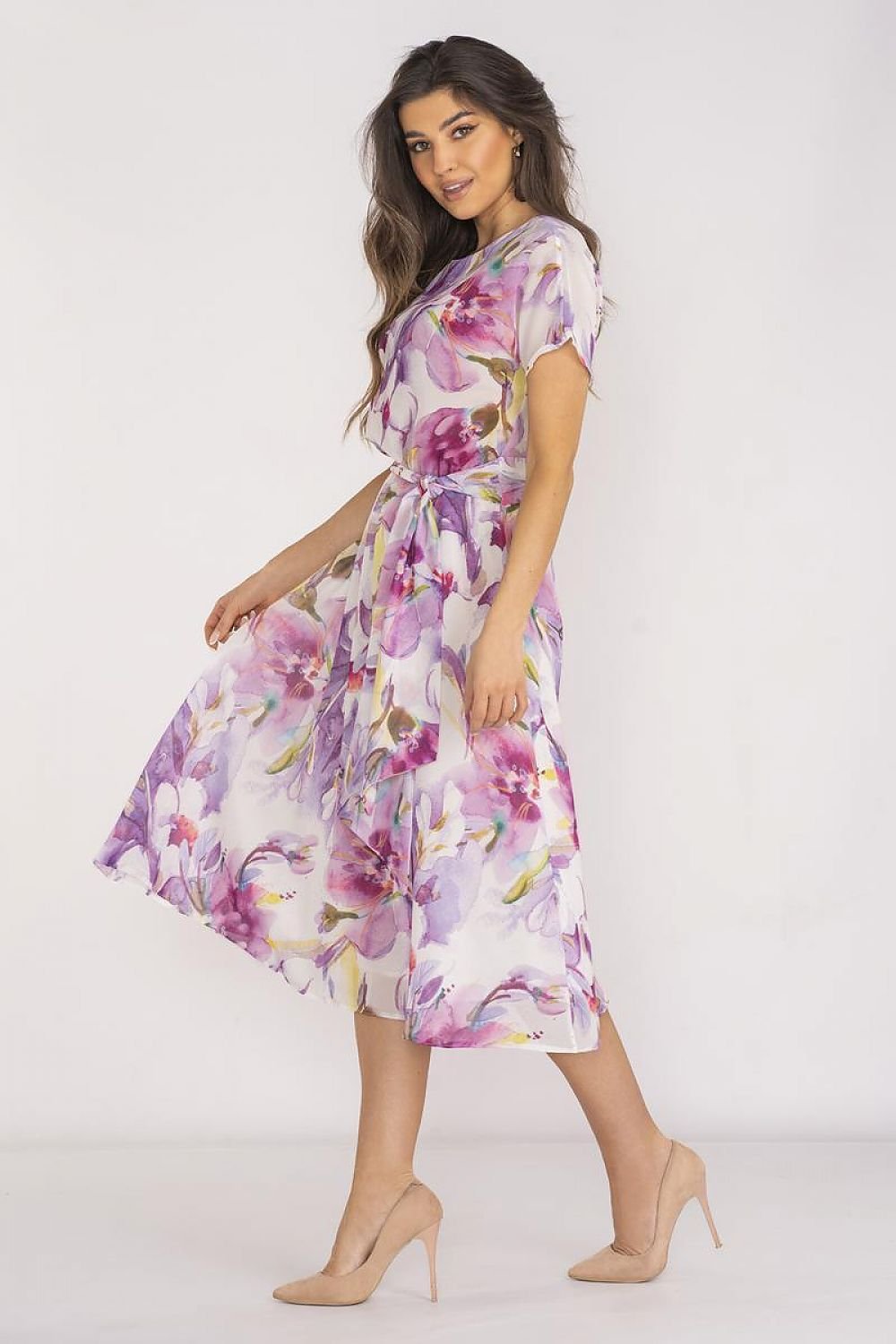 Summa Chiffon Long Day Dress in Violet Pattern, Dress, Ruby Vixen