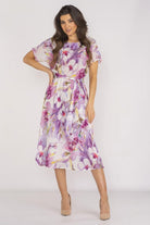 Summa Chiffon Long Day Dress in Violet Pattern, Dress, Ruby Vixen