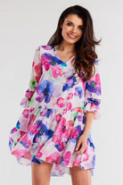 Summer Retreat Chiffon Day Dress Blue/Pink, Dress, Ruby Vixen