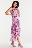 SunGarden Floral Chiffon Ruffled Day Dress Pink/Cherry, Dress, Ruby Vixen