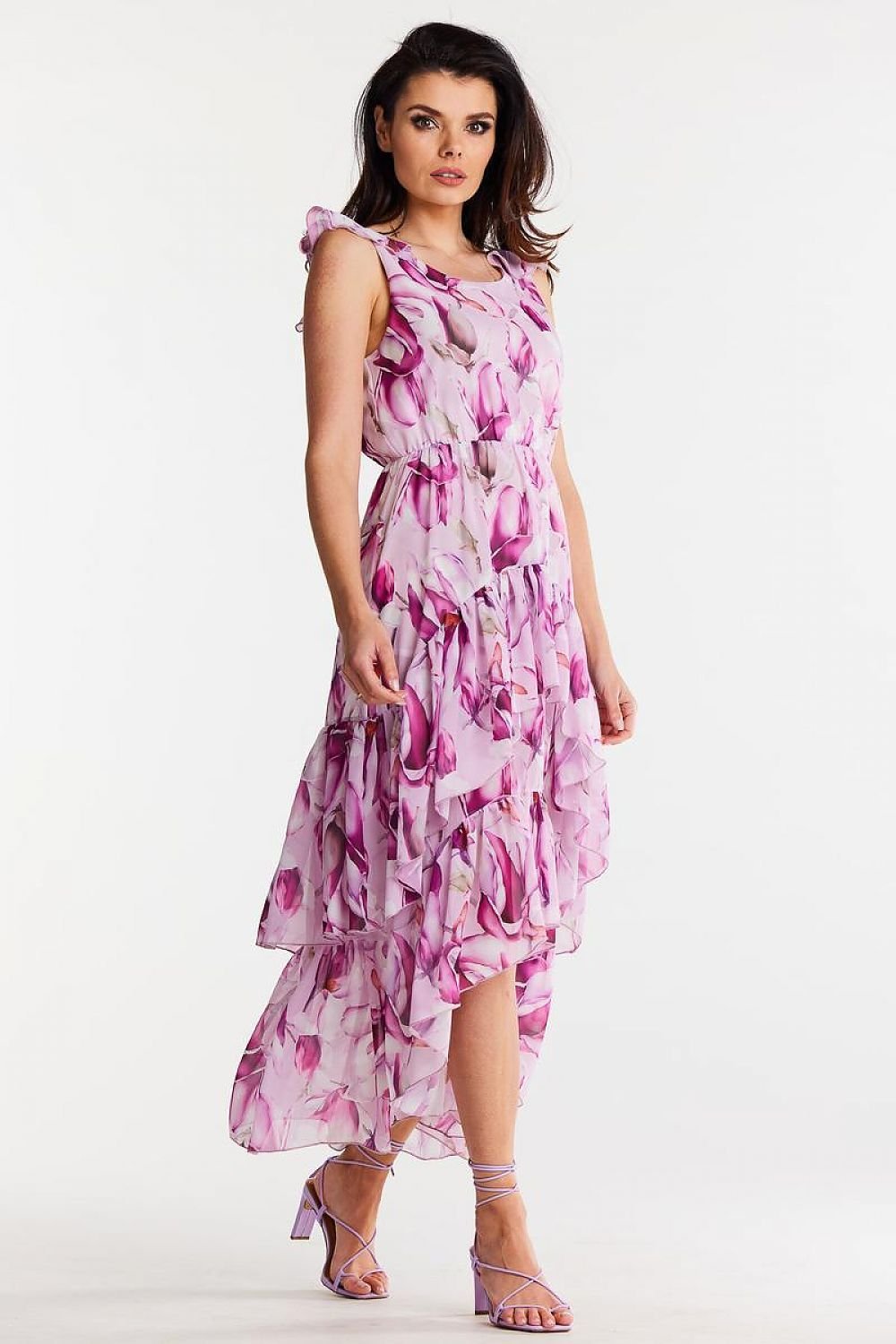 SunGarden Floral Chiffon Ruffled Day Dress Pink/Cherry, Dress, Ruby Vixen