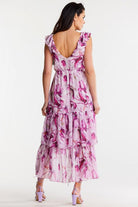 SunGarden Floral Chiffon Ruffled Day Dress Pink/Cherry, Dress, Ruby Vixen