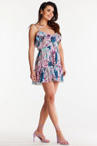 WaterFall Chiffon Short Day Dress Blue Mix, Dress, Ruby Vixen