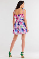 WaterFall Chiffon Short Day Dress Blue/Pink, Dress, Ruby Vixen