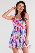 WaterFall Chiffon Short Day Dress Blue/Pink, Dress, Ruby Vixen