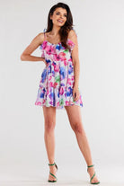 WaterFall Chiffon Short Day Dress Blue/Pink, Dress, Ruby Vixen