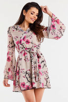 Watergarden Floral Chiffon Kimono Day Dress Beige/Pink, Dress, Ruby Vixen