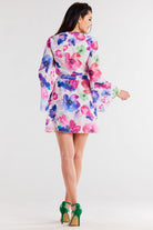 Watergarden Floral Chiffon Kimono Day Dress Blue/Pink, Dress, Ruby Vixen