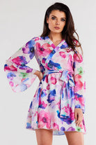 Watergarden Floral Chiffon Kimono Day Dress Blue/Pink, Dress, Ruby Vixen