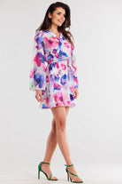 Watergarden Floral Chiffon Kimono Day Dress Blue/Pink, Dress, Ruby Vixen