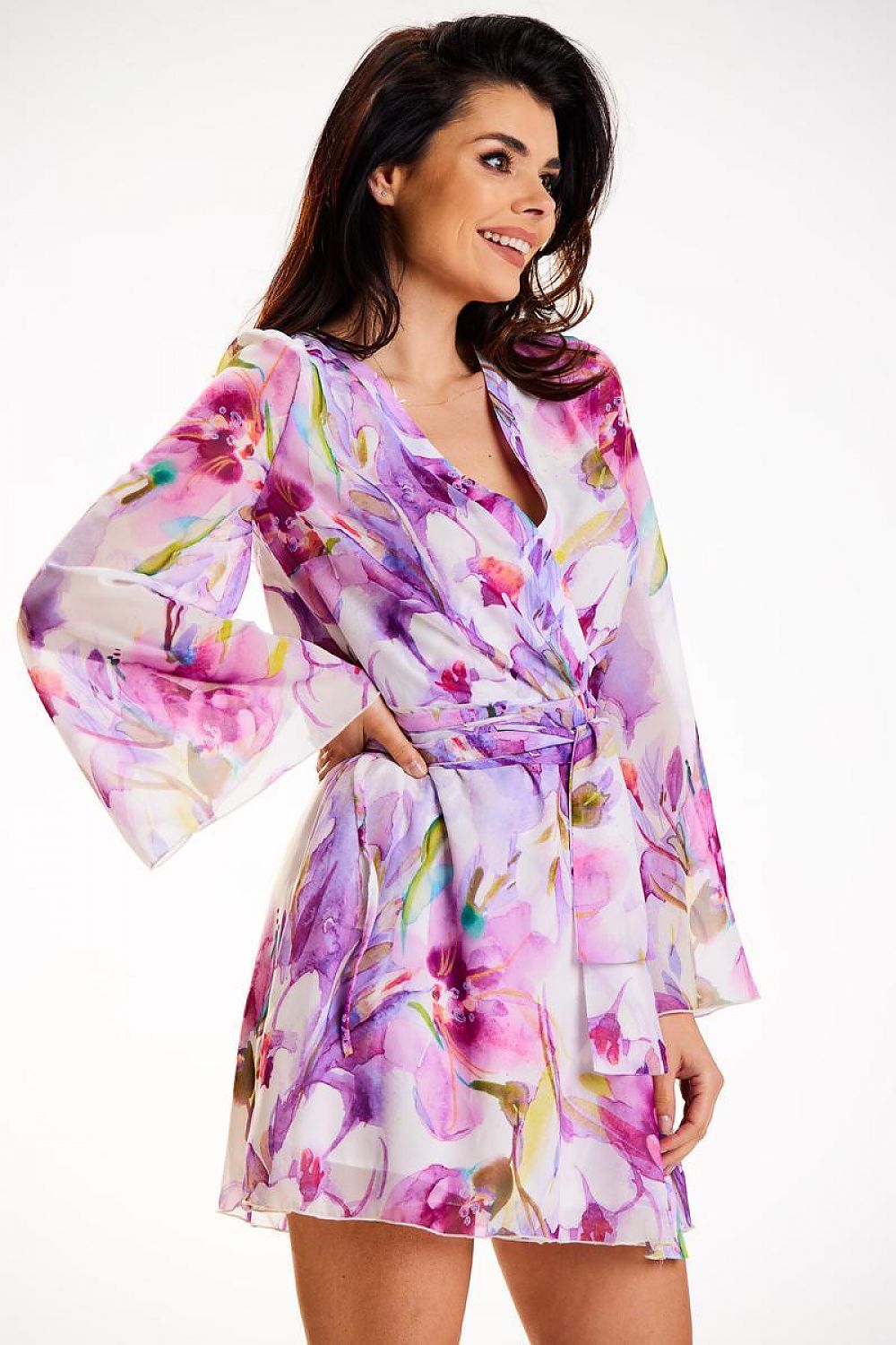 Watergarden Floral Chiffon Kimono Day Dress Violet/Pink, Dress, Ruby Vixen