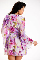 Watergarden Floral Chiffon Kimono Day Dress Violet/Pink, Dress, Ruby Vixen