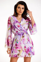 Watergarden Floral Chiffon Kimono Day Dress Violet/Pink, Dress, Ruby Vixen